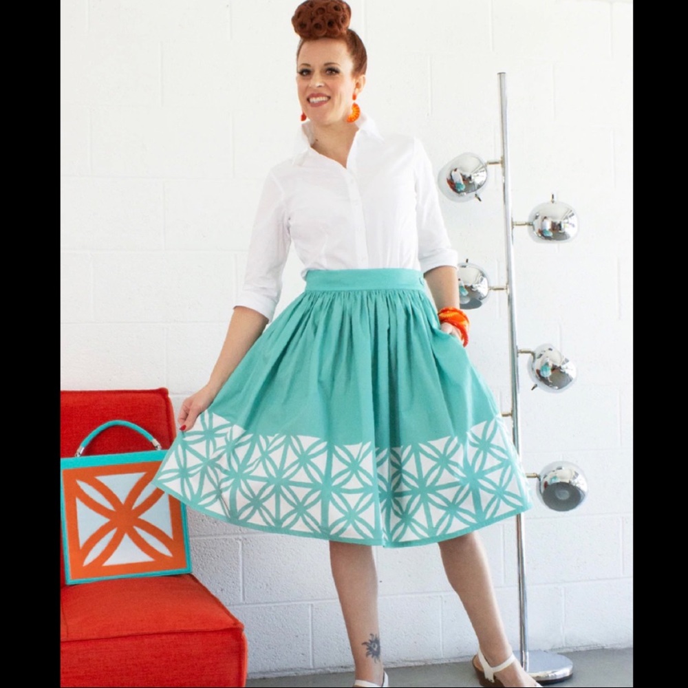 The Oblong Box Shop Breeze Block Gathered Skirt Turquoise